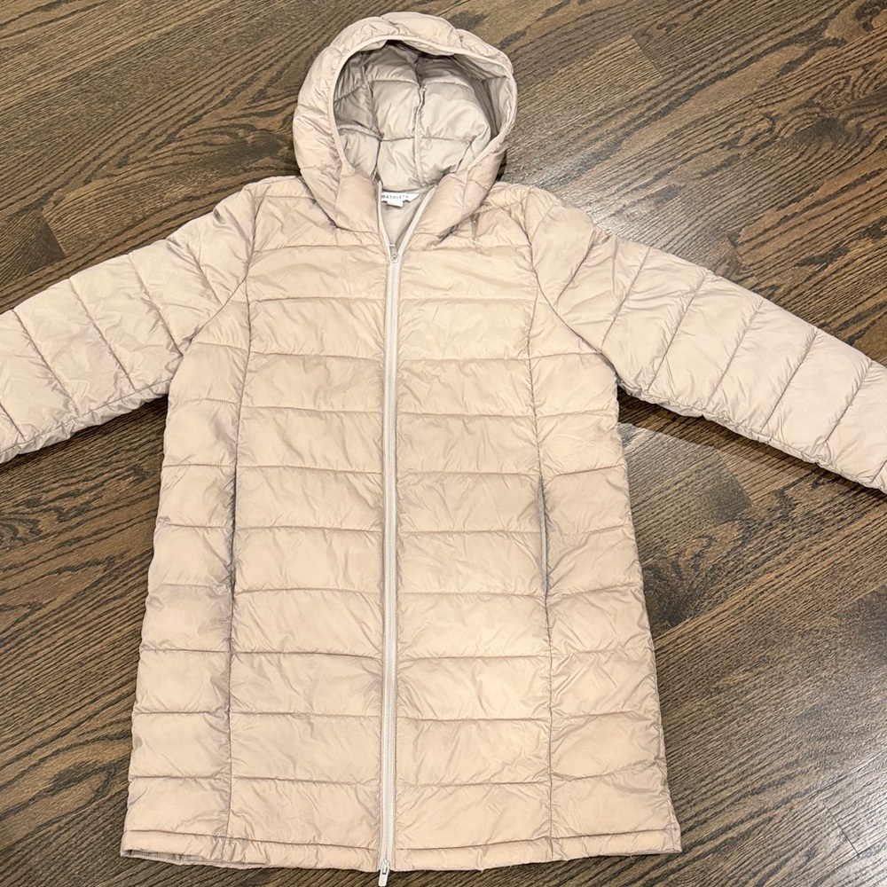 Athleta Beige Hooded Puffer Jacket